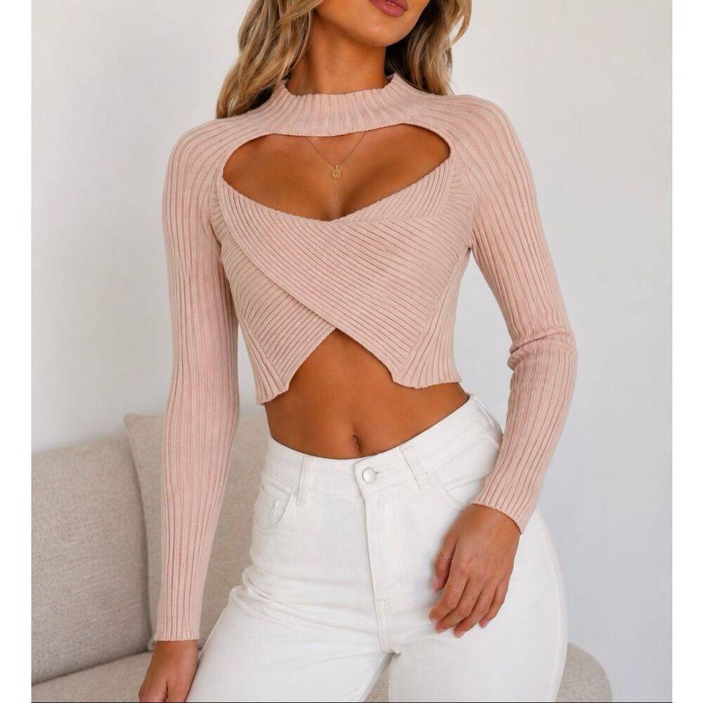 NWT Princess Polly Ribbed Cutout Crop Sweater Top S/M Balletcore